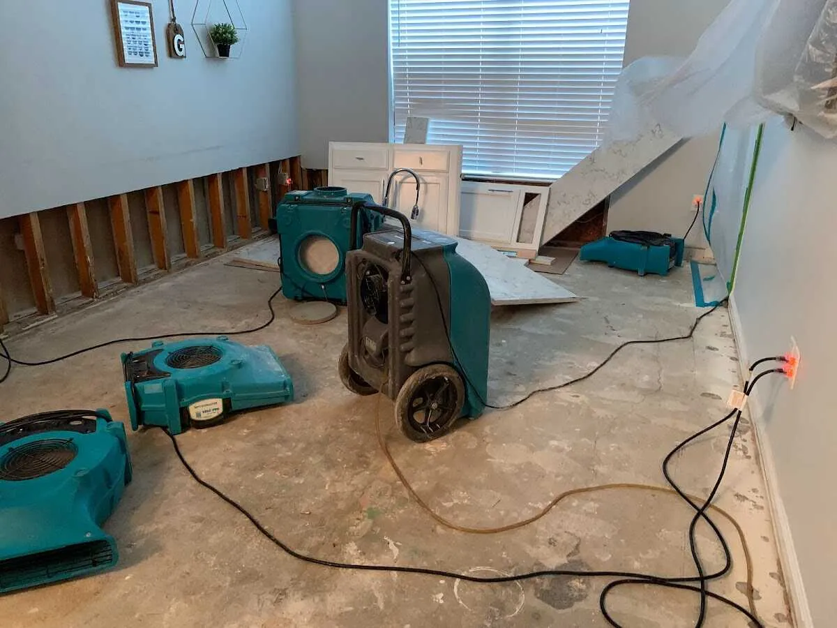 Dehumidifier in flood-cut room for Water Damage Restoration in Tonganoxie